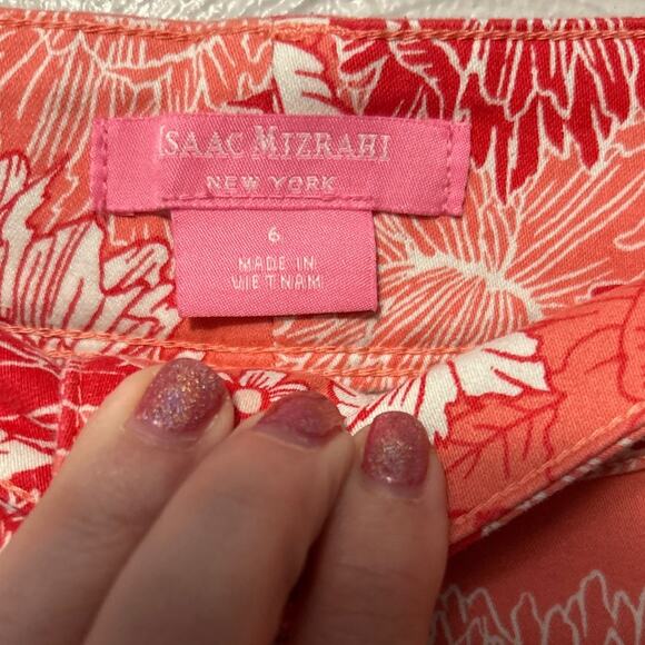 Isaac Mizrahi Womens Orange Floral Print Cotton Blend Pocket Chino Shorts Size 6 - Picture 4 of 9